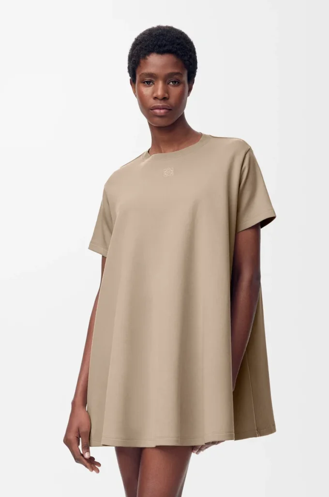 Trapezkleid aus Baumwollmischung Beige
