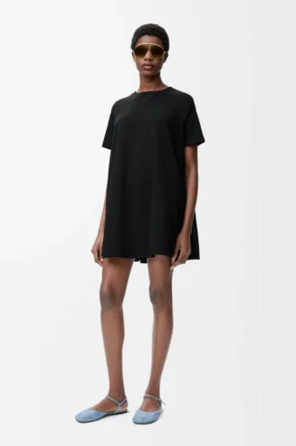 Trapezkleid aus Baumwollmischung Schwarz