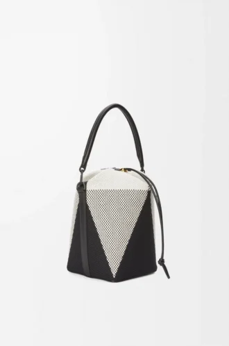 Treasure Bako Beuteltasche aus Jacquard-Canvas und Kalbsleder Natur/Schwarz