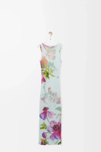 Trägerkleid aus Seide und Baumwolle Hellblau/Mehrfarbig