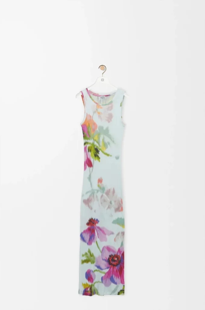 Trägerkleid aus Seide und Baumwolle Hellblau/Mehrfarbig
