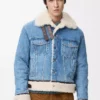 Truckerjacke aus Denim und Lammfell in Denimblau