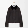 Truckerjacke aus Lammfell Braun/Marineblau