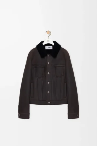 Truckerjacke aus Lammfell Braun/Marineblau