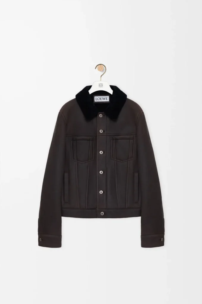 Truckerjacke aus Lammfell Braun/Marineblau