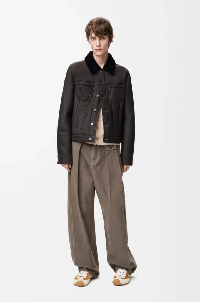 Truckerjacke aus Lammfell Braun/Marineblau