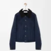 Truckerjacke aus Lammfell Marineblau/Braun
