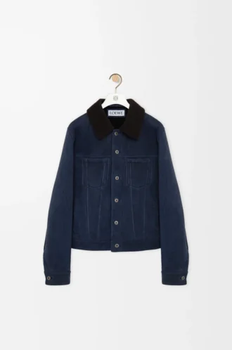 Truckerjacke aus Lammfell Marineblau/Braun