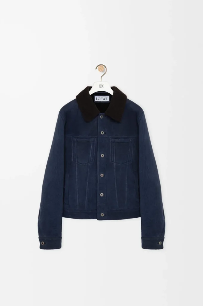 Truckerjacke aus Lammfell Marineblau/Braun