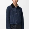 Truckerjacke aus Lammfell Marineblau/Braun