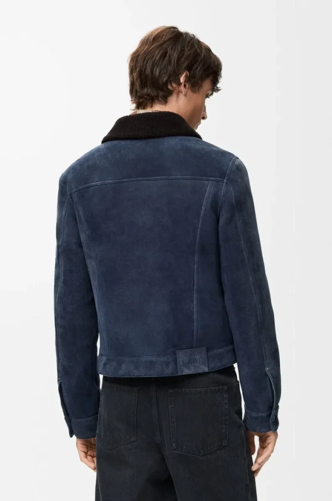 Truckerjacke aus Lammfell Marineblau/Braun