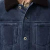 Truckerjacke aus Lammfell Marineblau/Braun