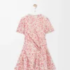 Twistkleid aus Seidenmisch-Taft Weiß/Rosa
