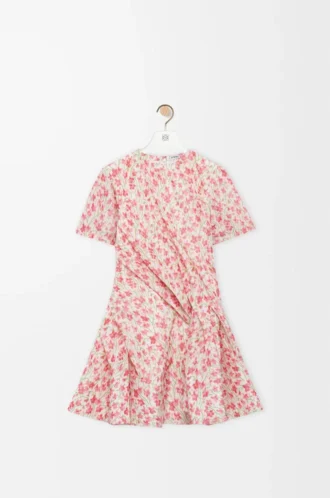 Twistkleid aus Seidenmisch-Taft Weiß/Rosa