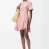 Twistkleid aus Seidenmisch-Taft Weiß/Rosa