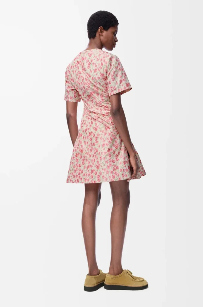 Twistkleid aus Seidenmisch-Taft Weiß/Rosa