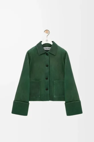 Umgeschlagene Jacke aus Nappa-Lammleder Dunkelgrün