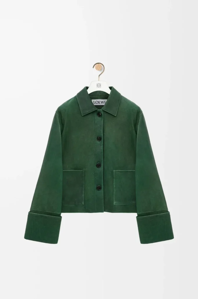 Umgeschlagene Jacke aus Nappa-Lammleder Dunkelgrün