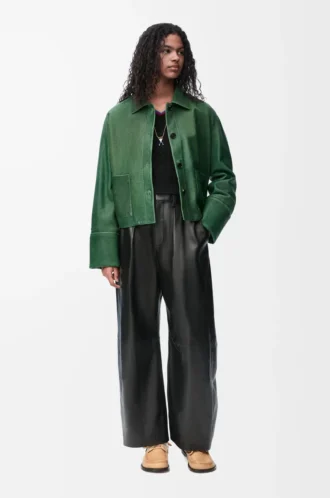 Umgeschlagene Jacke aus Nappa-Lammleder Dunkelgrün