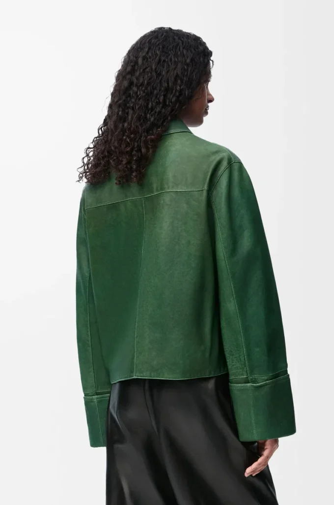 Umgeschlagene Jacke aus Nappa-Lammleder Dunkelgrün