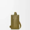 Vertikale T-Tasche aus weichem genarbtem Kalbsleder Olive