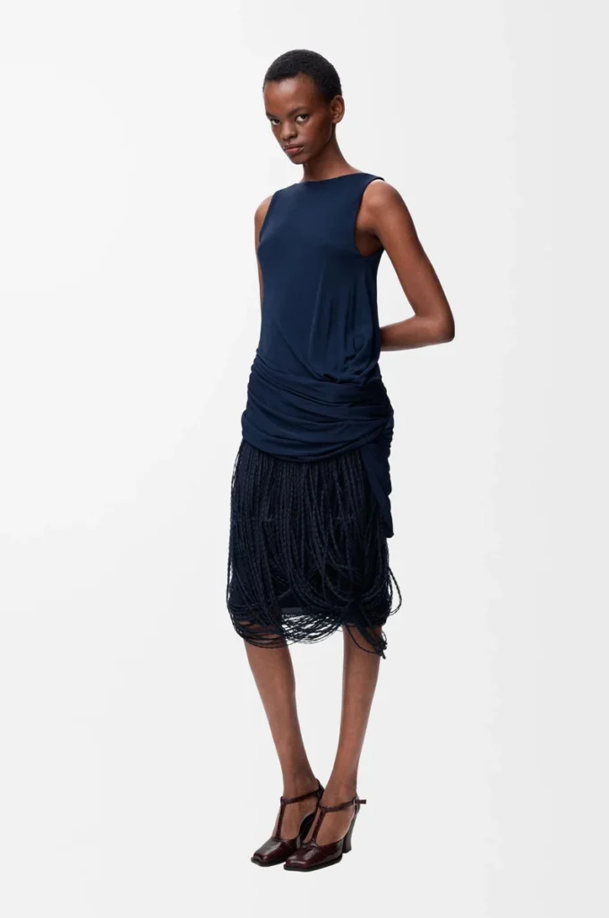 Verziertes Kleid aus Viskose in Marineblau
