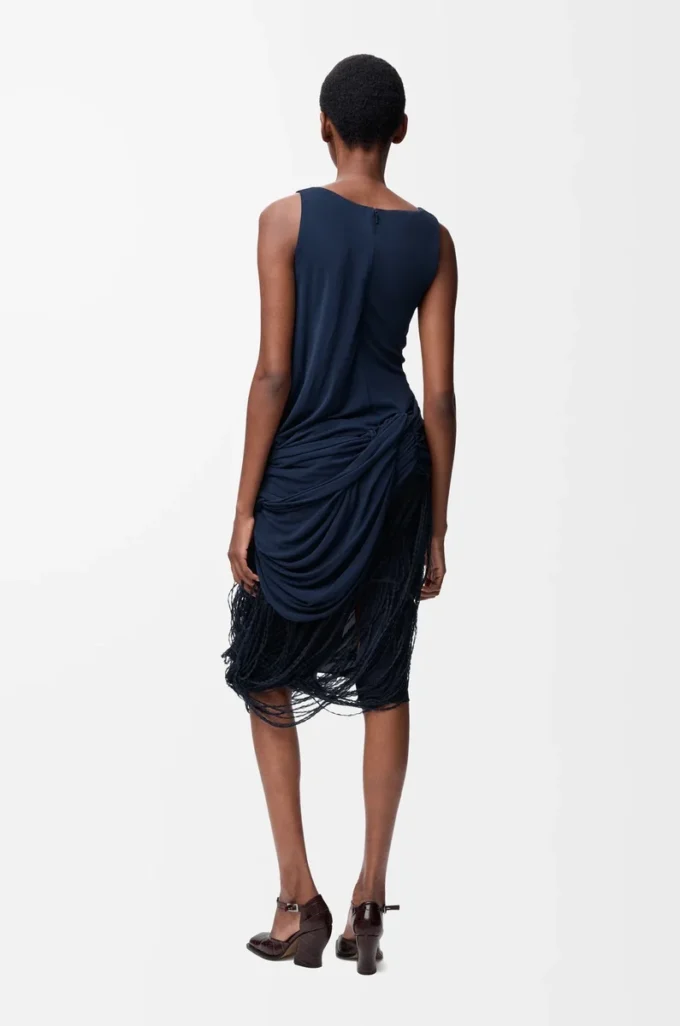 Verziertes Kleid aus Viskose in Marineblau