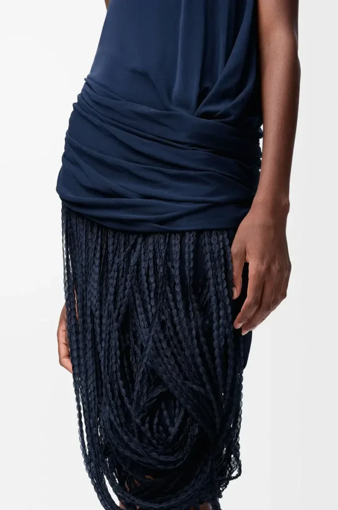 Verziertes Kleid aus Viskose in Marineblau