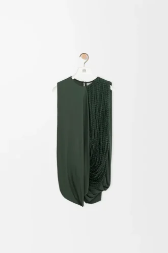 Verziertes Oberteil aus Viskose in Khaki-Grün