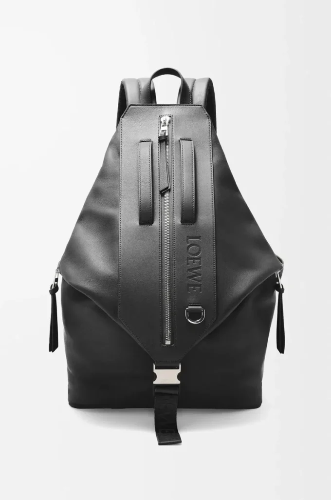 Wandelbarer Rucksack aus klassischem Kalbsleder Schwarz