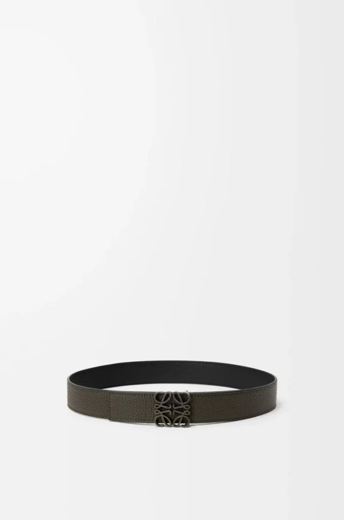 Wendbarer Anagram-Gürtel aus geschmeidigem genarbtem Kalbsleder Dark Khaki/Black/Dark Pal