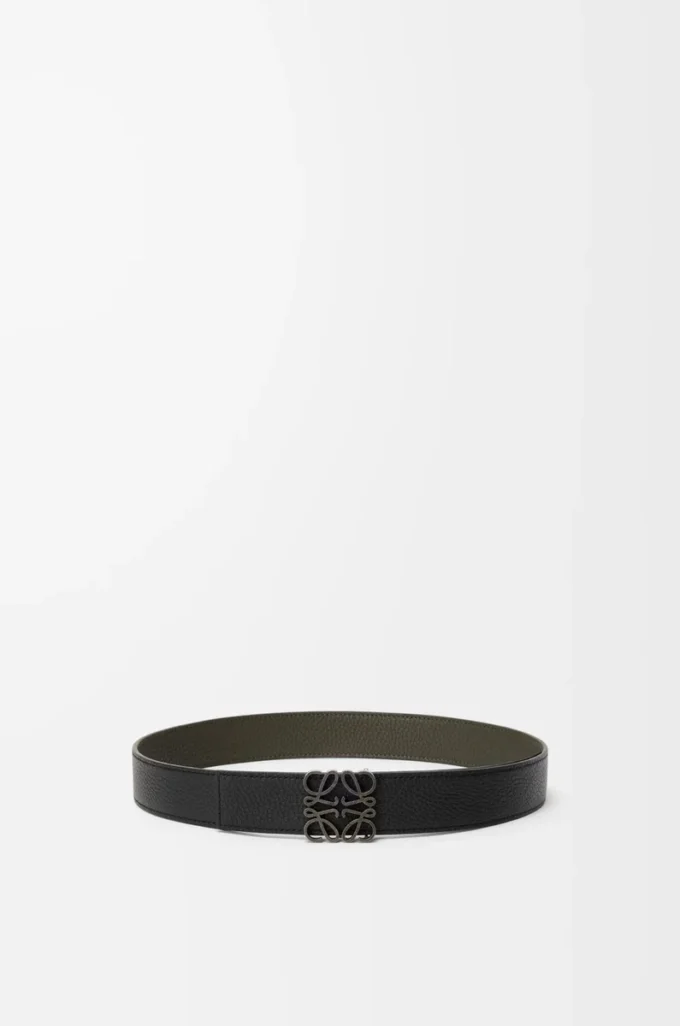 Wendbarer Anagram-Gürtel aus geschmeidigem genarbtem Kalbsleder Dark Khaki/Black/Dark Pal