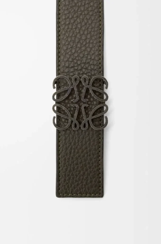 Wendbarer Anagram-Gürtel aus geschmeidigem genarbtem Kalbsleder Dark Khaki/Black/Dark Pal