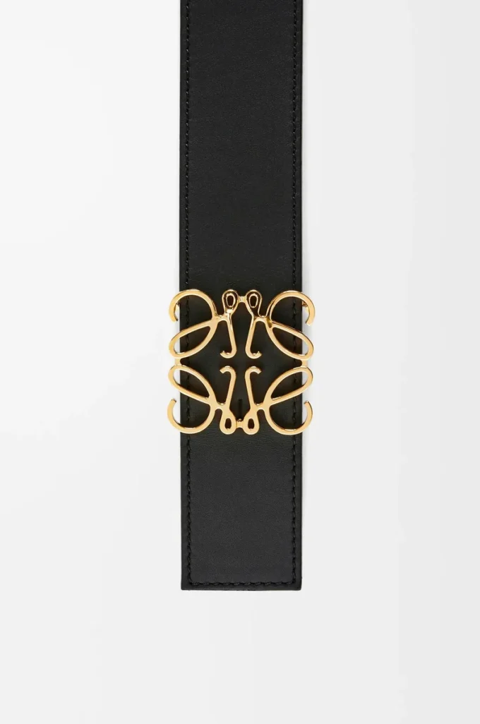 Wendbarer Anagram-Gürtel aus glattem Kalbsleder Schwarz/Ozeanblau/Gold