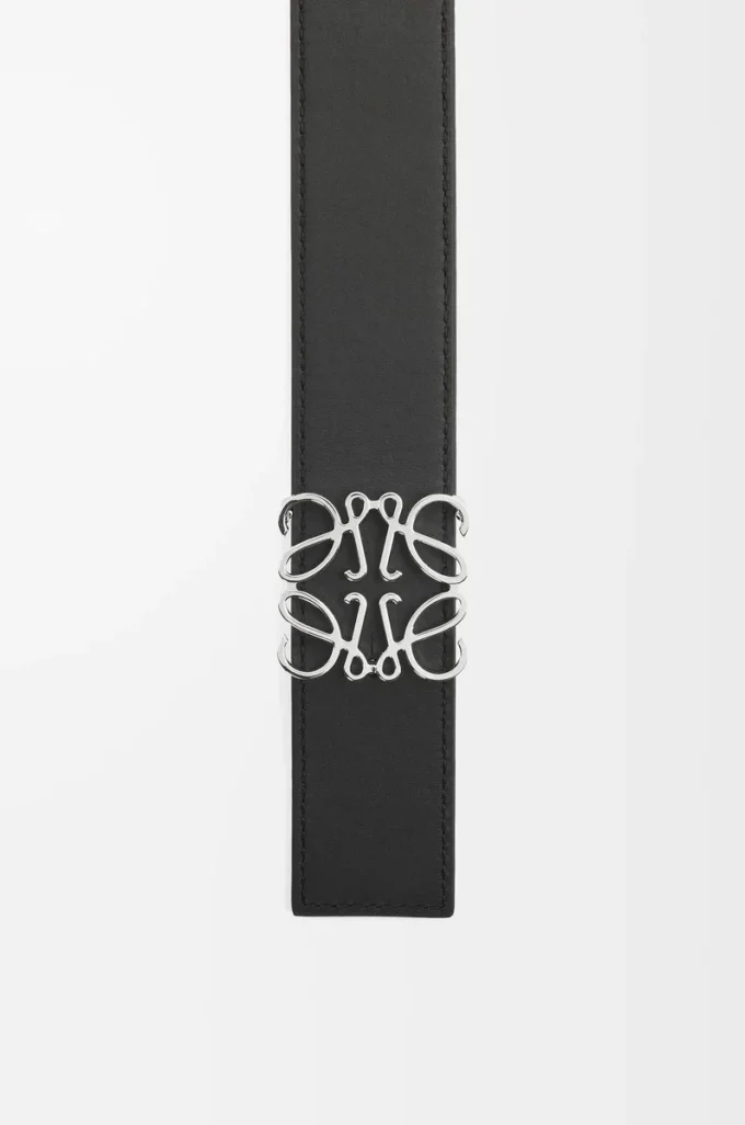 Wendbarer Anagram-Gürtel aus glattem Kalbsleder Schwarz/Tan/Palladium