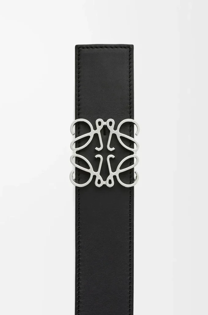 Wendbarer Anagram-Gürtel aus glattem Kalbsleder Schwarz/Tan/Palladium
