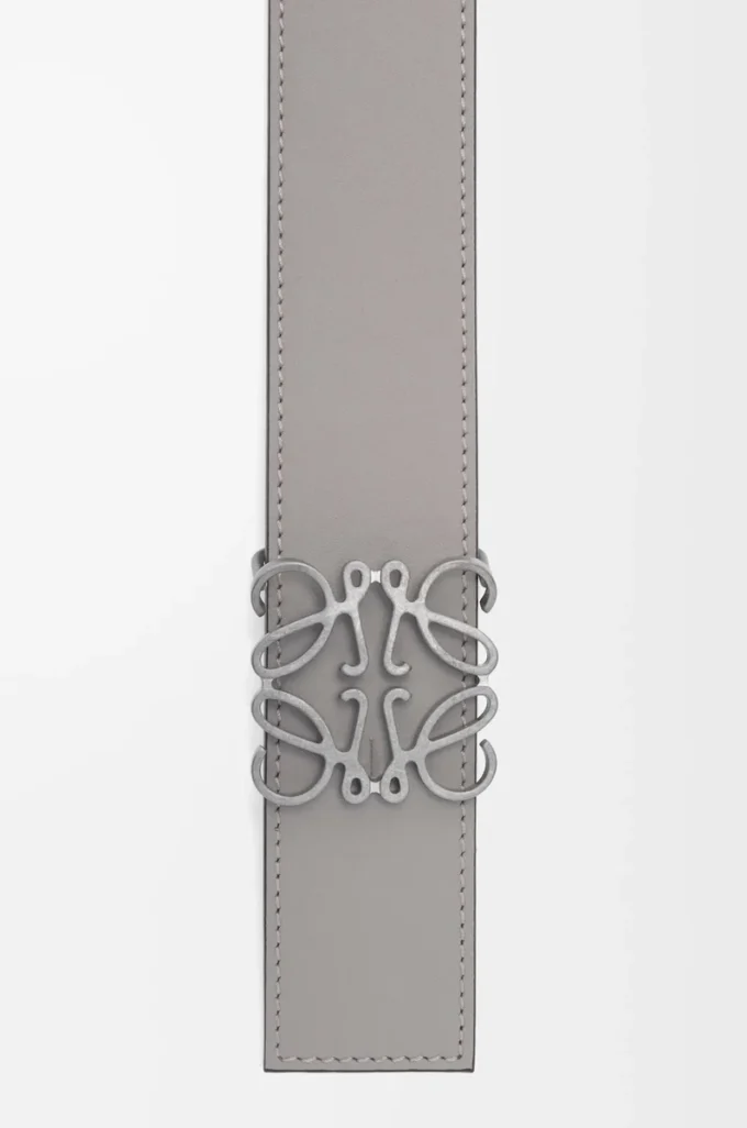 Wendbarer Anagram-Gürtel aus glattem Kalbsleder Tan/Asphalt Grey/Pewter