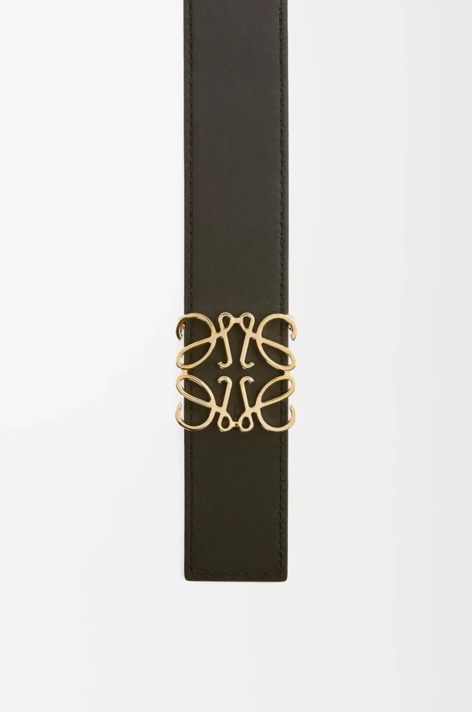 Wendbarer Anagram-Gürtel aus glattem Kalbsleder Tan/Schwarz/Gold