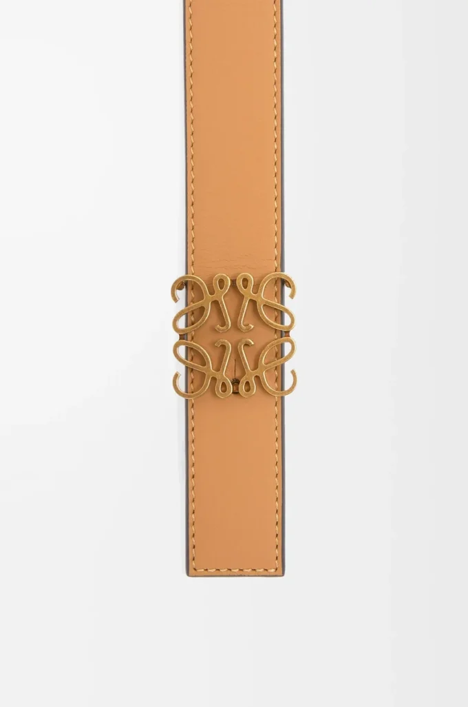 Wendbarer Anagram-Gürtel aus glattem Kalbsleder Warm Desert/Light Oat/Bronze