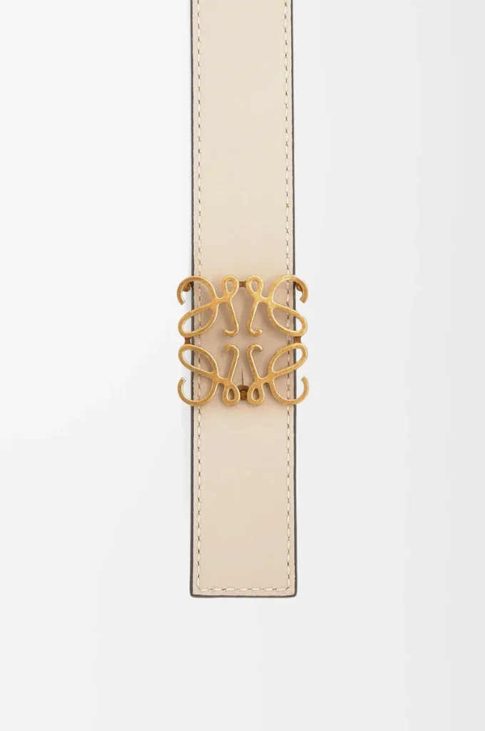 Wendbarer Anagram-Gürtel aus glattem Kalbsleder Warm Desert/Light Oat/Bronze