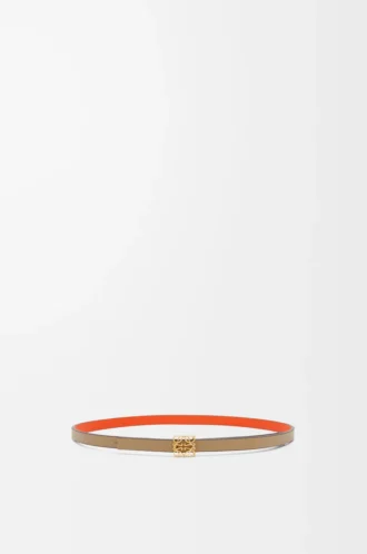 Wendbarer Anagram-Würfelgürtel aus glattem Kalbsleder in Lehmgrün/Leuchtendem Orange/Gold