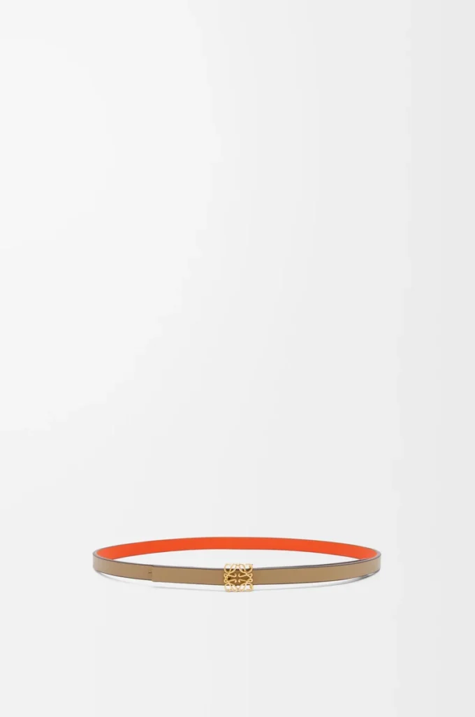 Wendbarer Anagram-Würfelgürtel aus glattem Kalbsleder in Lehmgrün/Leuchtendem Orange/Gold
