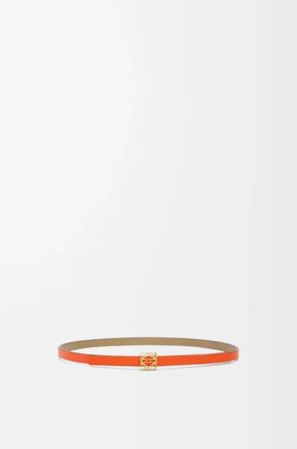 Wendbarer Anagram-Würfelgürtel aus glattem Kalbsleder in Lehmgrün/Leuchtendem Orange/Gold