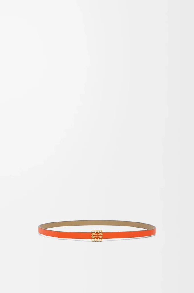 Wendbarer Anagram-Würfelgürtel aus glattem Kalbsleder in Lehmgrün/Leuchtendem Orange/Gold