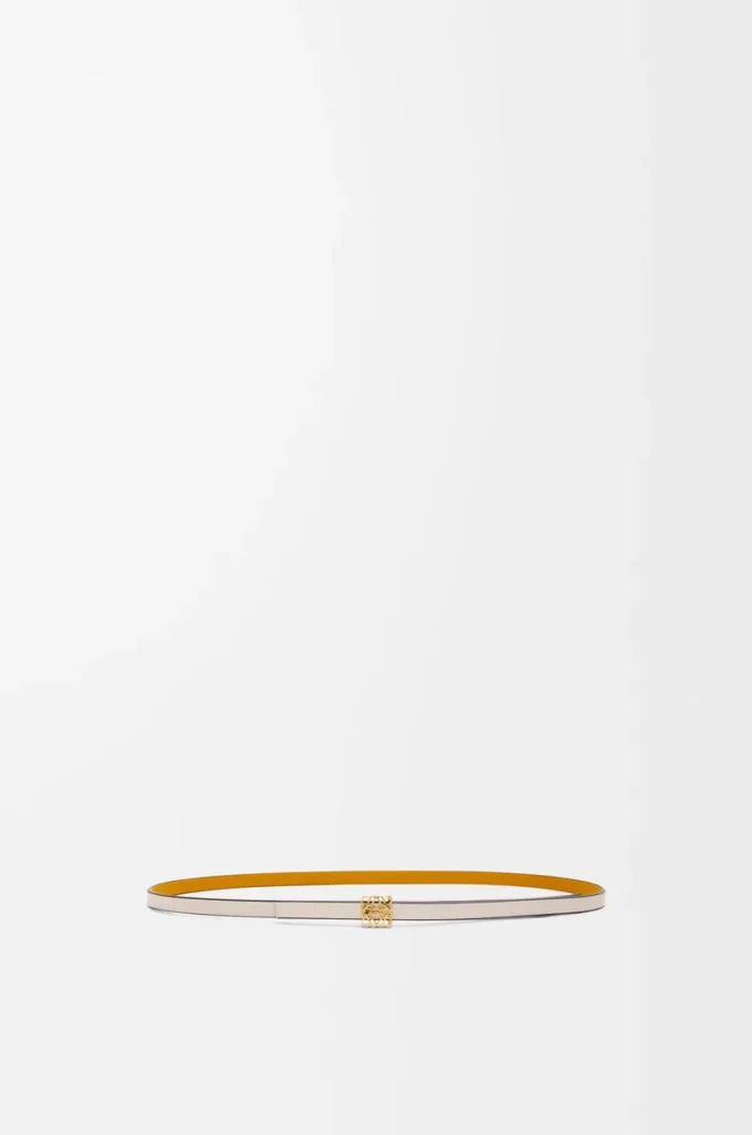 Wendbarer Anagram-Würfelgürtel aus glattem Kalbsleder in Soft White/Sunflower/Gold