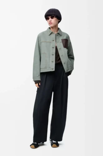 Workwear-Jacke aus Denim Khaki-Grün