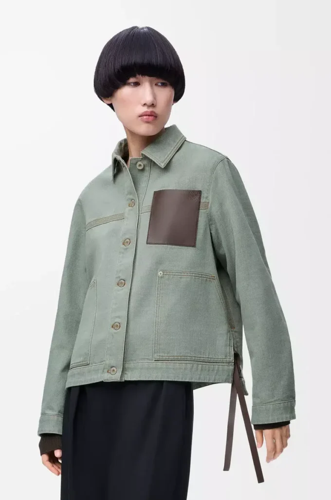 Workwear-Jacke aus Denim Khaki-Grün