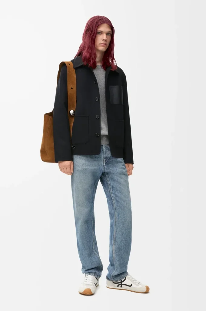 Workwear-Jacke aus Wolle und Kaschmir Schwarz