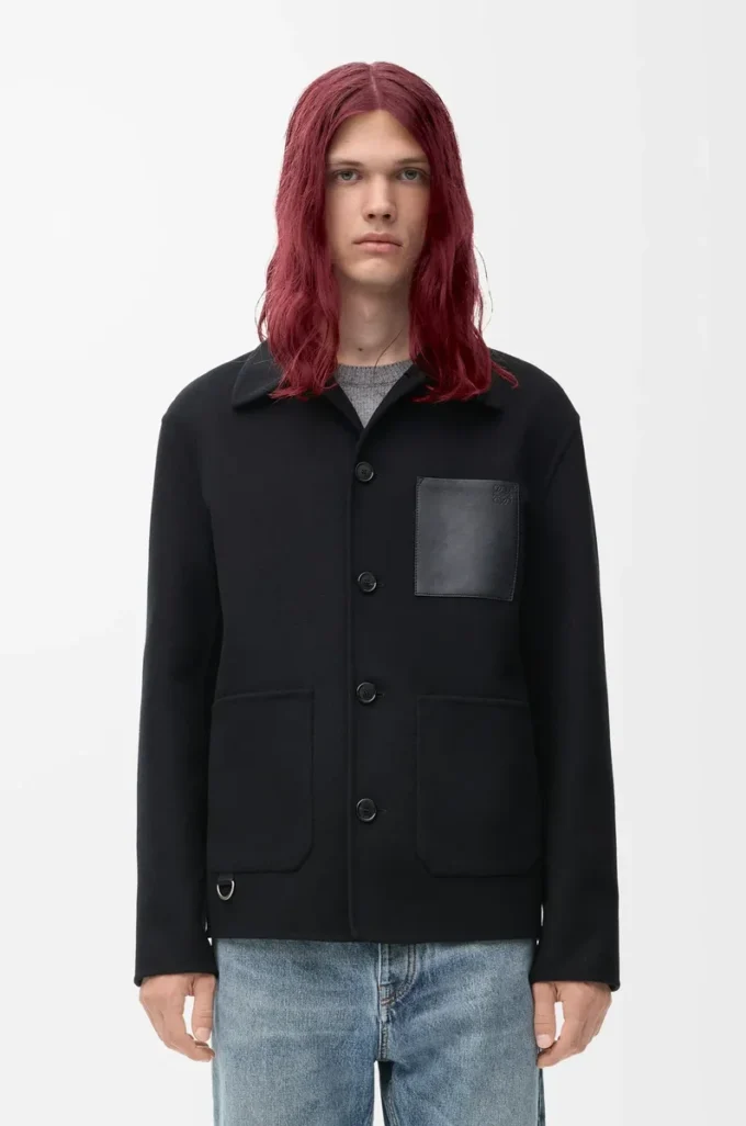Workwear-Jacke aus Wolle und Kaschmir Schwarz