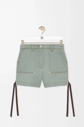 Workwear-Shorts aus Denim in Khaki-Grün